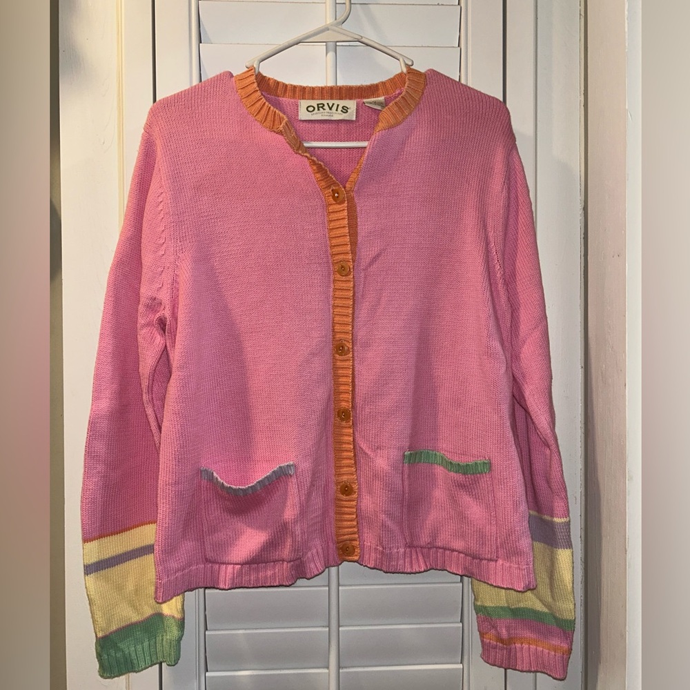Orvis Pink and Orange Women's Sweater 100% cotton size medium